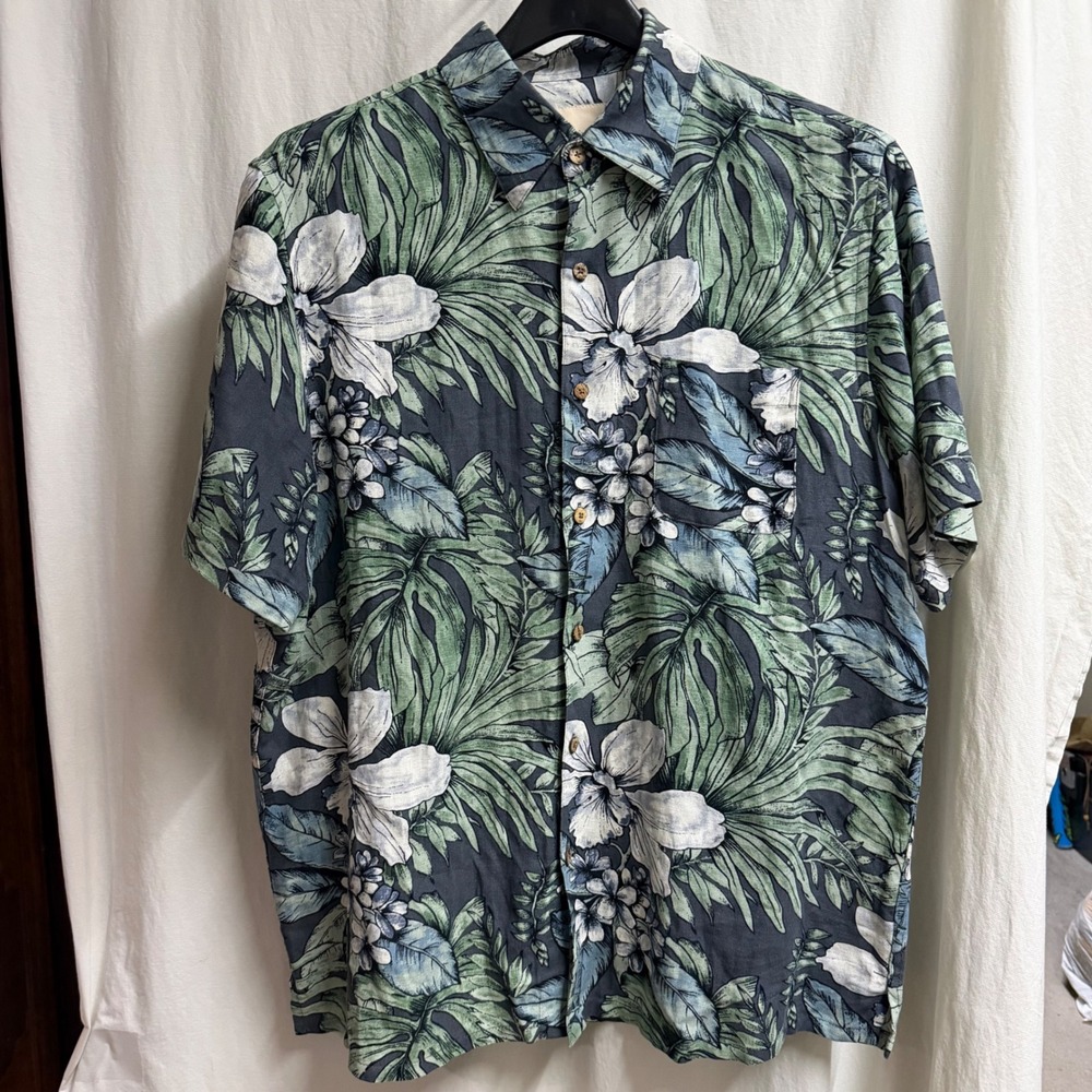 Vintage Silk Circa 1969 Mens Large Silk Linen Tropical Floral Hawaiian Shirt L